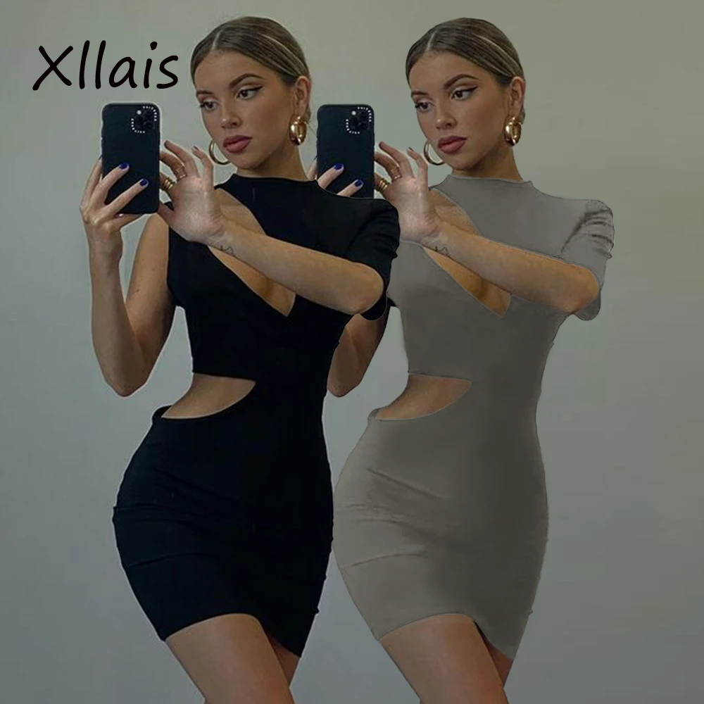 

XLLAIS, Новинка лета 2021, Стильные черные платья, женский сексуальный халат с коротким рукавом, Модный милый Цельный Сарафан, женская одежда для ...