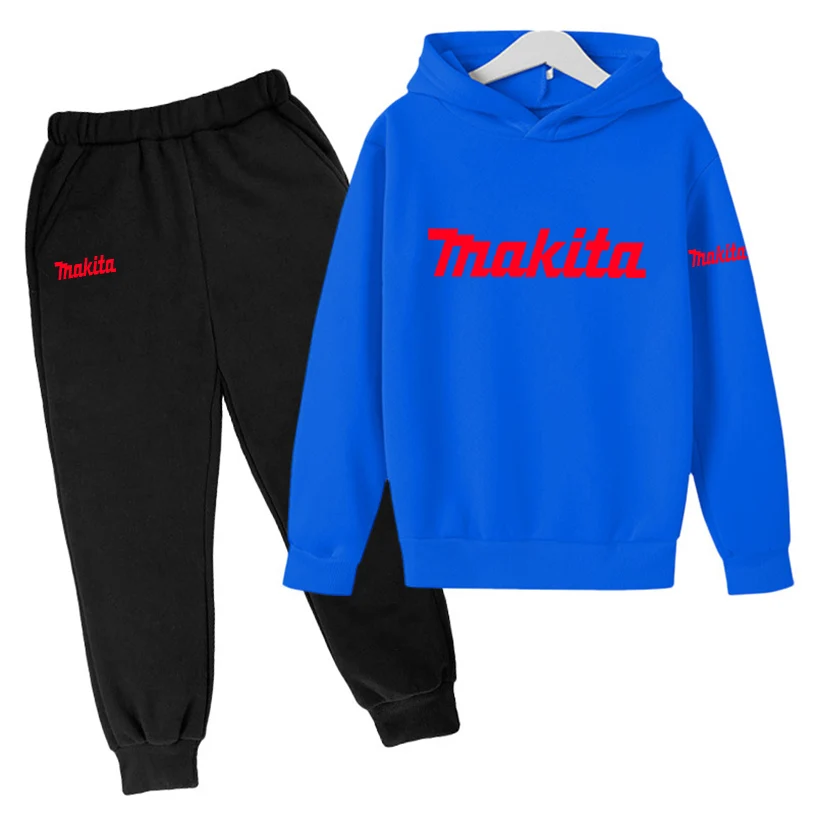 

2022Fall Winter New Fashion Brand Makita Logo Letter Print Boys Girls Hoodie Two-Piece Cotton Children Fleece Jacket Sport Suit