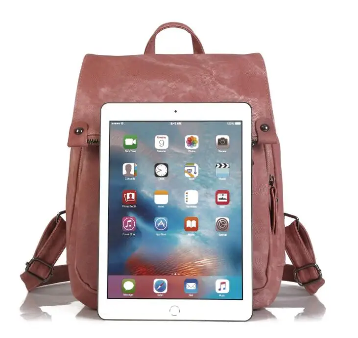 

High Quality Women Backpack Black Female Pu Leather Women's New Style Solid Color Pink Fashion Ladies Backpack For Girls