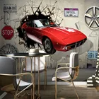Пользовательские фото обои в стиле ретро 3D стерео красный автомобиль сломанная стена расширение пространства роспись ресторан кафе спальня Papel De Parede