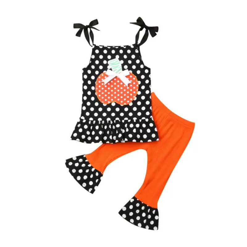 

Newborn Baby Girl Halloween Sleeveless Tops Flared Leggings Pants Clothes Set