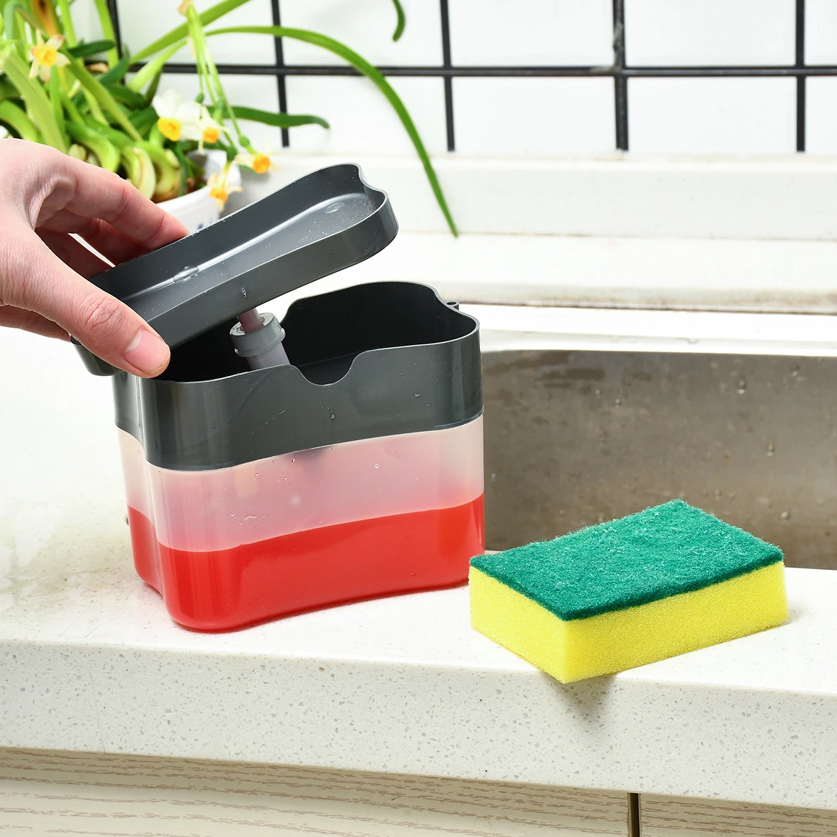 

Дозатор жидкости для мыла мыльница с губчатым держателем домашние инструменты для хранения жидкости для мытья кухни