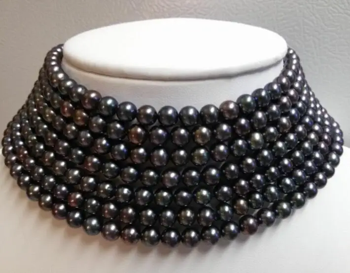 

Ожерелье из жемчуга женское, украшение из натурального пресноводного жемчуга черного цвета, 17 ''15'' 43 см, 7 рядов, 5-6 мм 6-7 мм, классический пода...