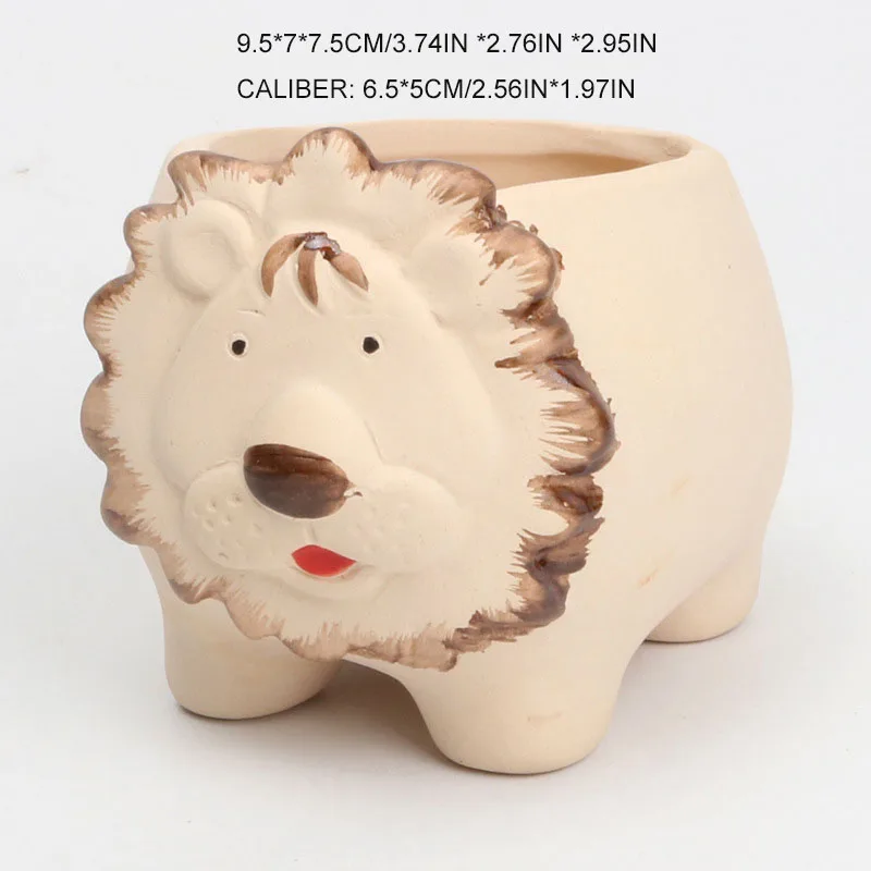 Керамический цветочный горшок с мультяшными животными со львом слоном