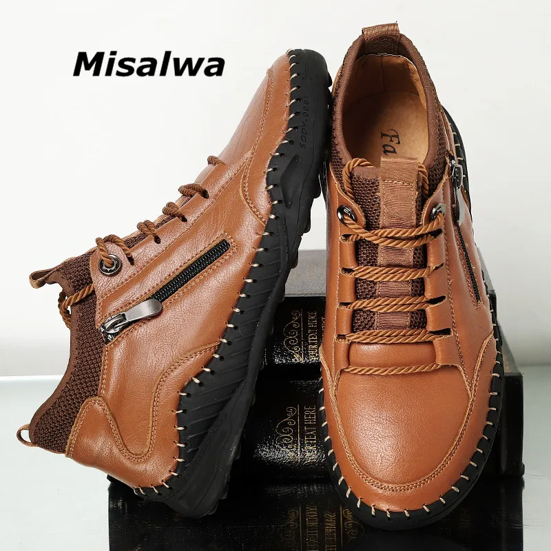 

Misalwa Oversize 38 48 Men Sneakers PU Leather Lace-up Hand Sewn Mens Loafers Breathable Spring / Winter Male Moccasins Dropship