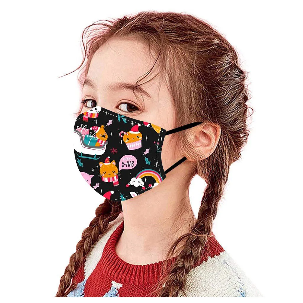 

6pcs Chilsren's Christmas Animals Printed Masks Reusable Protective Mascarillas Cute Washable And Breathable Masque Mascarilla