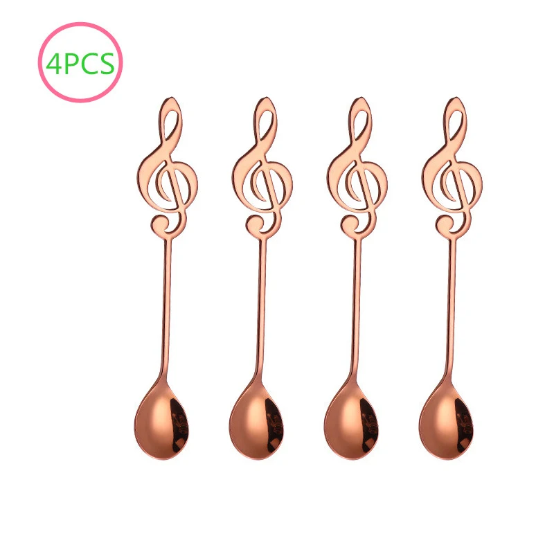 rosegold spoon 4 шт. красочные столовые приборы из нержавеющей стали, гитара, нот, ложка, креативная молочная кофейная ложка, мороженое, конфета, чайная ложка, набор аксессуаров, ложка - Цвет: rosegold spoon