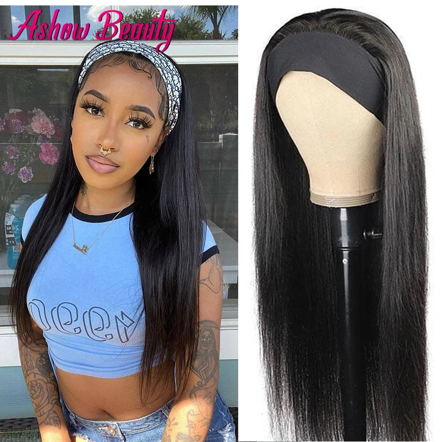 

Headband Wig Human Hair Wigs For Black Women Straight Headband Wigs Perruque Cheveux Humain Brazilian Hair Full Machine Made Wig