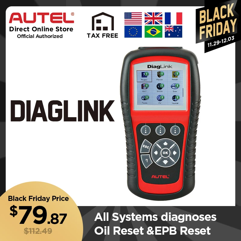 AUTEL Diaglink OBD2 сканер все системы EOBD код ридер Двигатель Трансмиссия автомобильный ABS SRS может диагностический инструмент DIY Md802