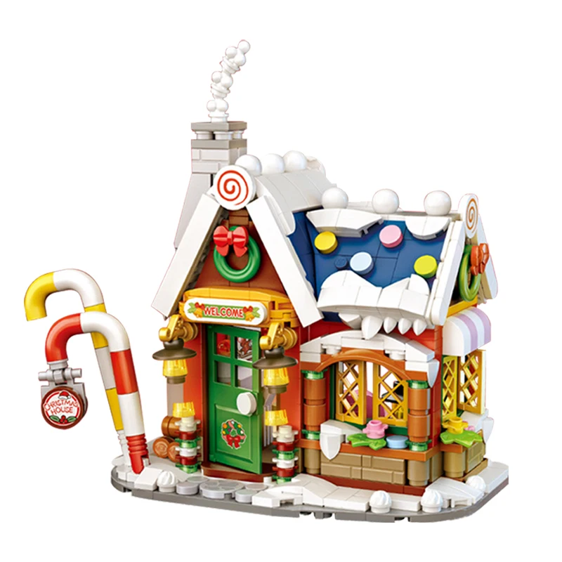 

City Street View Mini Christmas Sled Car Friends House Building Blocks MOC Creator Santa Claus Figures Bricks Toys For Children