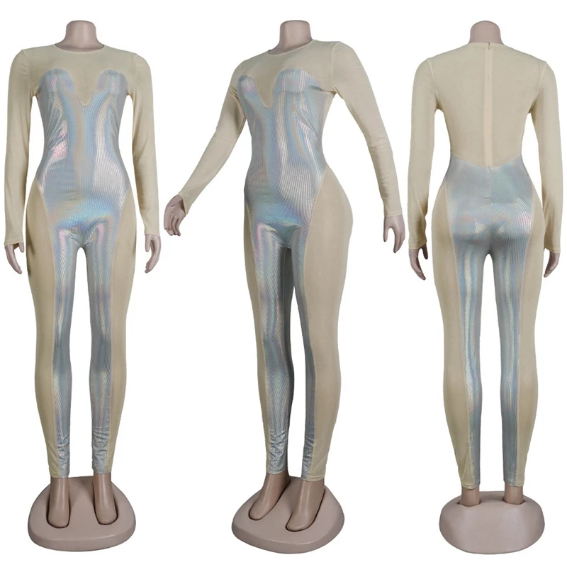 Блестящий сексуальный женский комбинезон элегантная Клубная одежда для