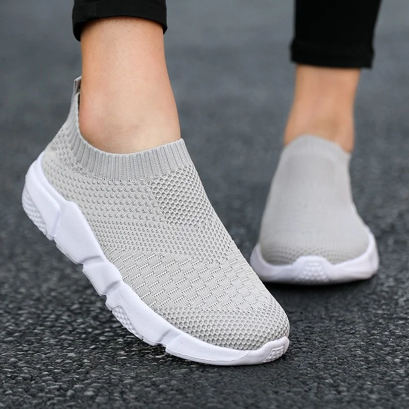 

Women Flat Slip on Black Shoes Woman Lightweight Running Sock Sneakers Summer Casual Chaussures Femme Tenis Loafers Plus Size 42
