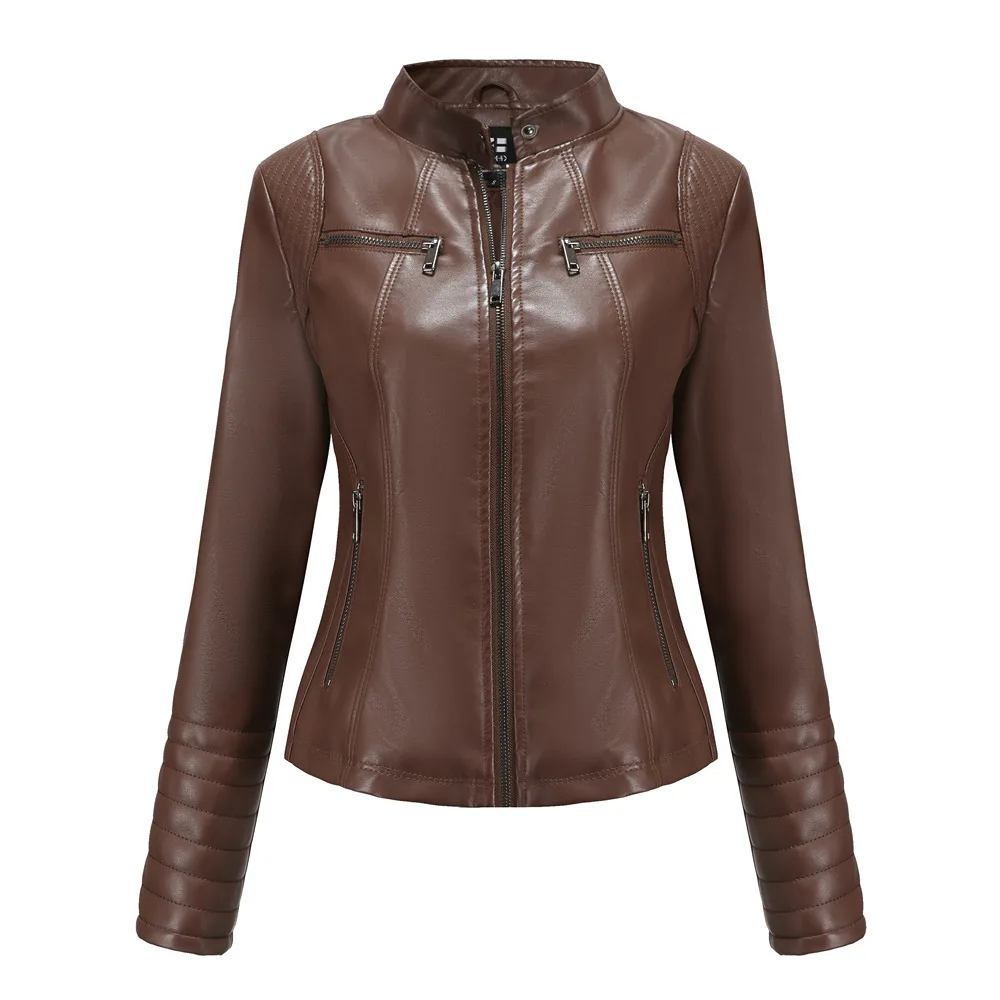 2021 European and American spring and autumn thin locomotive clothes European leather jacket short fashion women's jacket