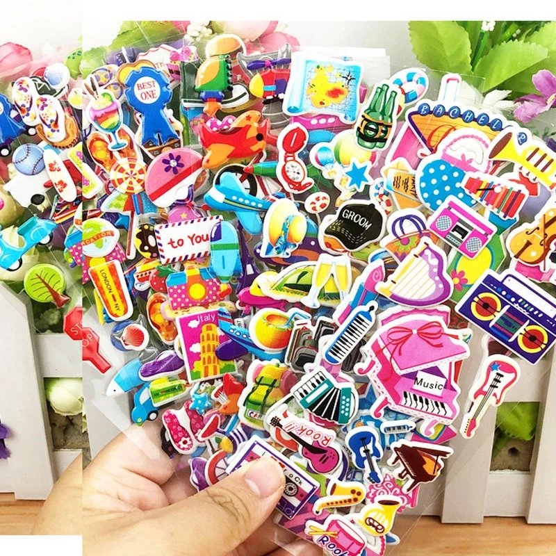 

20Sheets Scrapbook Sticker Glue Stickers Early Education Toy for Diary Cartoon Holiday Party Decor Classroom Stationery P31B