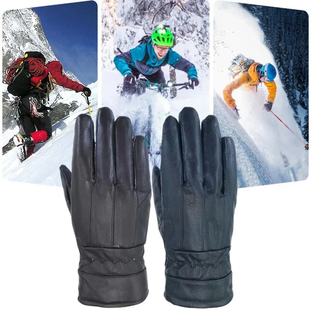 

Winter Warm Leather Gloves Men Velvet Thick Stitching Sheepskin Gloves Outdoor Sports Riding Motorcycle Gloves