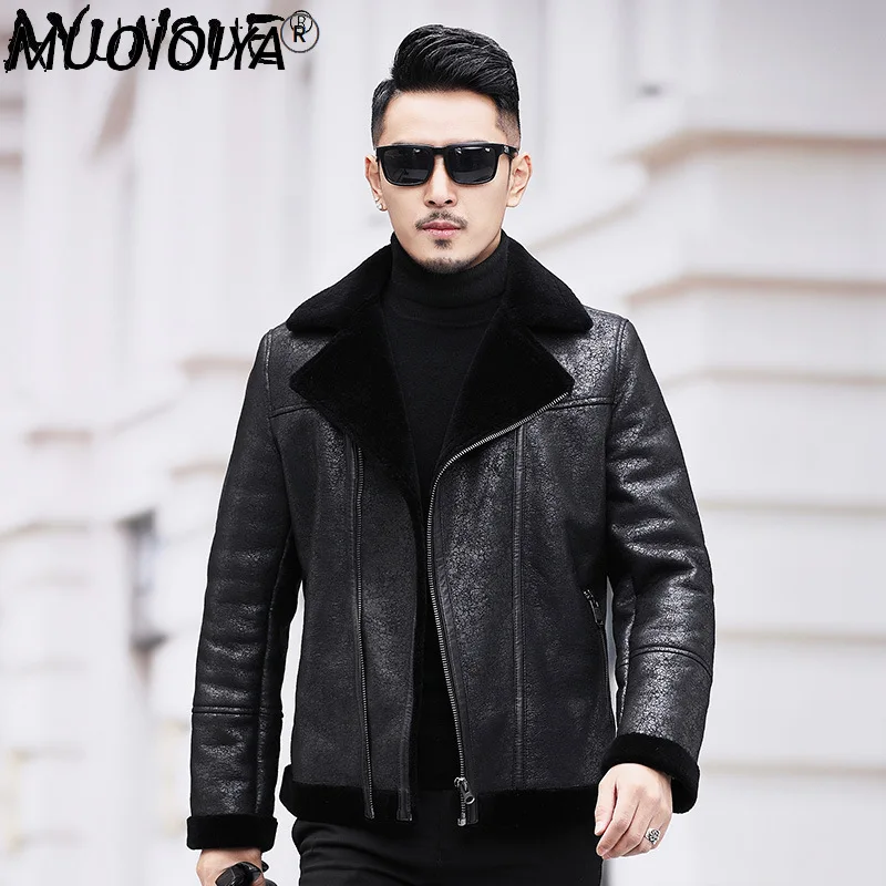 

MUOIOYIA Man Jacket Warm Genuine Sheepskin Leather Jackets for Men Clothing Motorcycle Winter Clothes Mens Erkekler Ceket LXR879