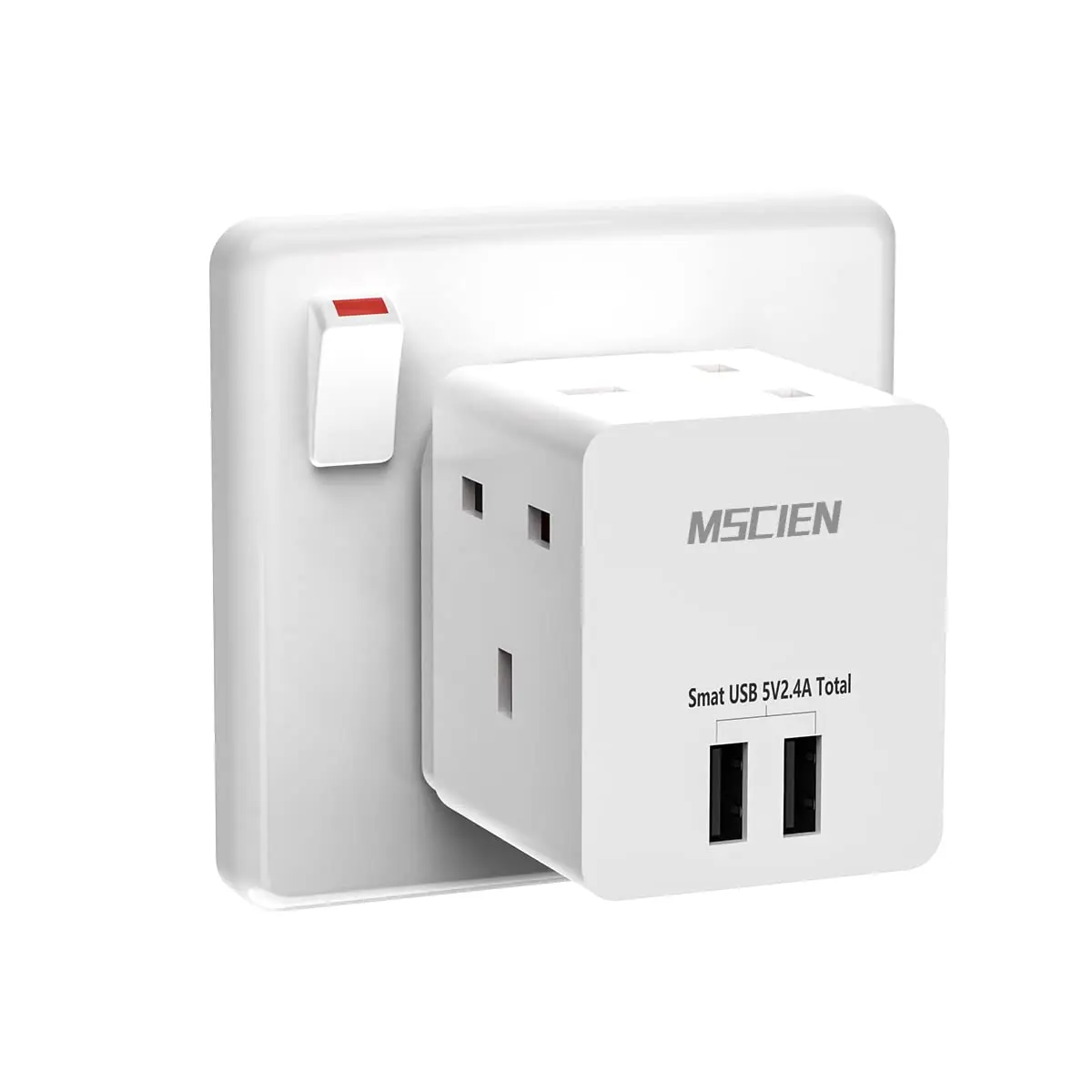 

MSCIEN UK Wall Socket Adapter with USB, Mini Cube Multi Plug Extension 3 AC Outlets with 2 USB Ports for Travel Home and Office