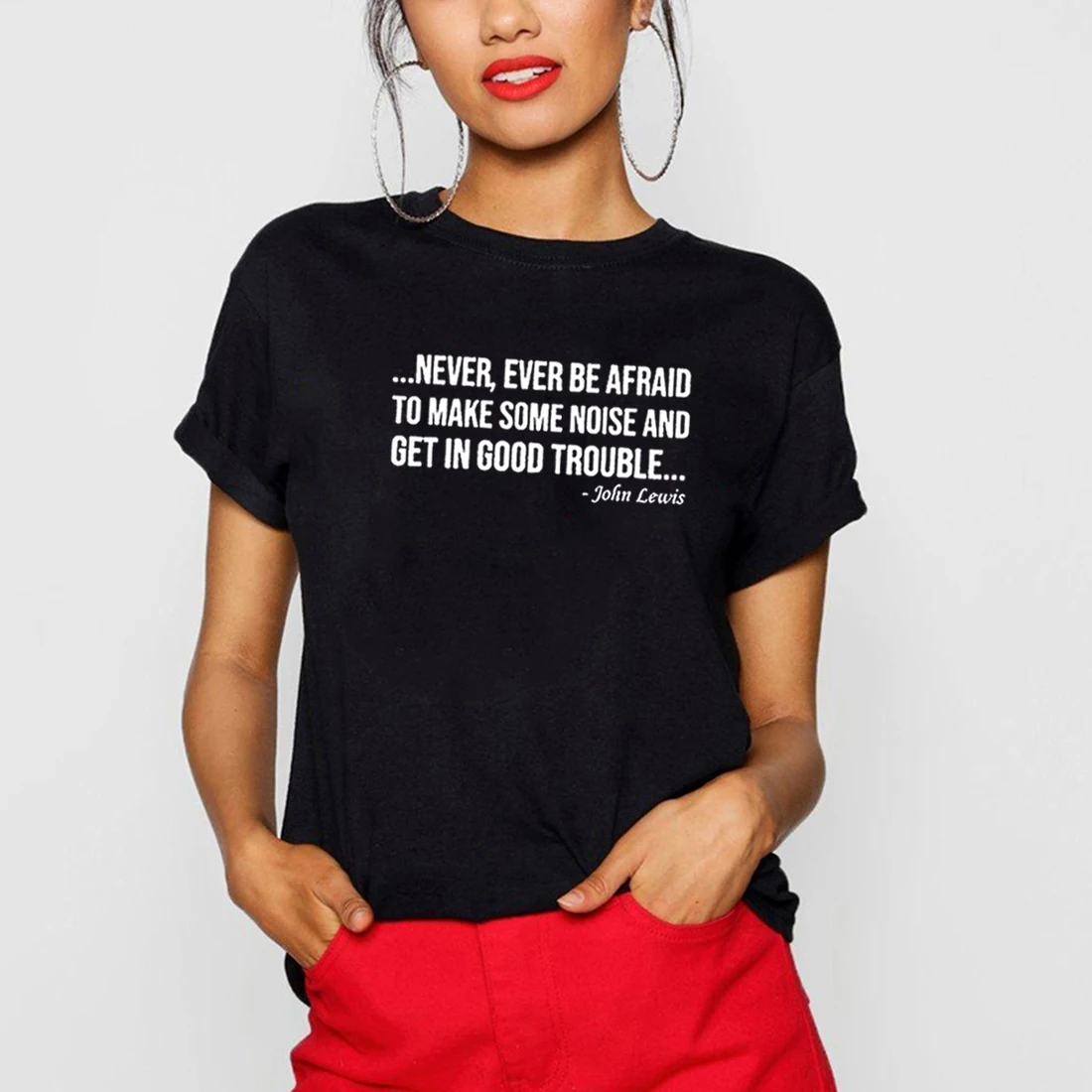 

Ever Be Afraid To Make Some T Shirt Women Short Sleeve Tshirts Cotton Women O-neck Loose Tee Shirt Femme Black Camisetas Mujer