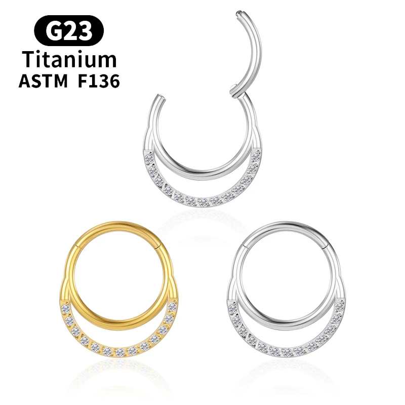 

G23 Titanium nose hoop ring piercing Crescent Zircon septum puncture Cartilage clicker earring Daith Helix earrings Body Jewelry