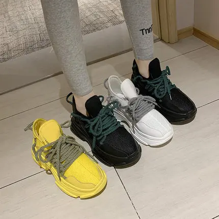 

Thick-soled increased women's shoes 2021 autumn new casual mesh breathable all-match large size flat shoes sneakers