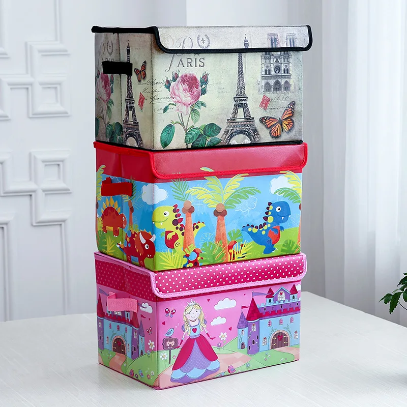 Квадратный складной мультяшный ящик для хранения с крышкой нетканые домашние