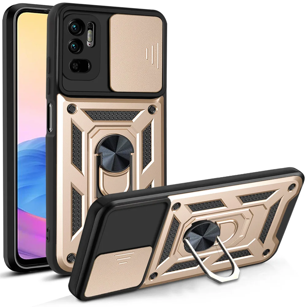 

Slide Camera Protection Armor Phone Case For Redmi note10 10pro 10promax note11 11T 11Tpro Magnetic Ring Holder Shockproof Cover