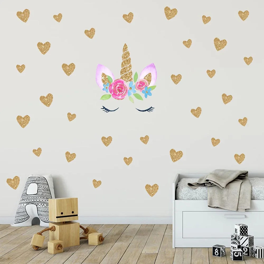 Настенные наклейки с единорогом и сердечками обои для детской комнаты наклейка