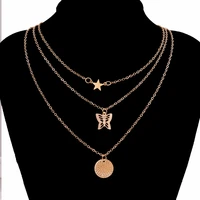gold color multilayer long chain necklaces butterfly star pendant necklace for women boho statement party jewelry