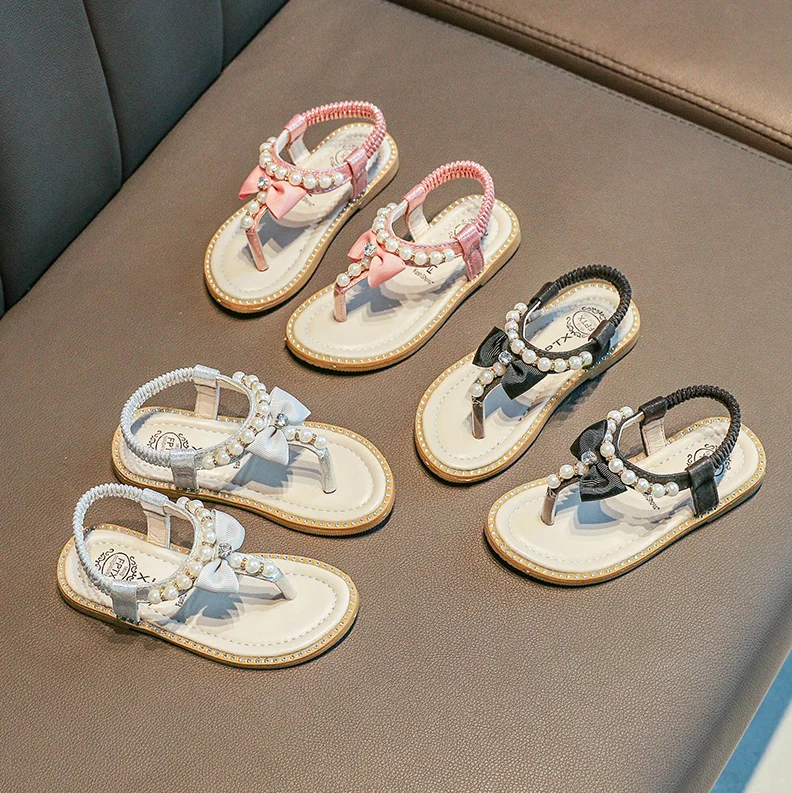 Детские сандалии для маленьких девочек римские с бантом и жемчугом обувь