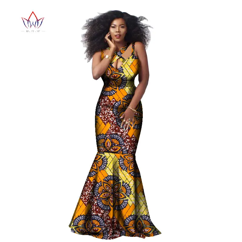

African Dashiki Beautiful Dresses for Women Africa Style Printed Dress Classic Batik Cotton Sleeveless Halter Dress WY1889