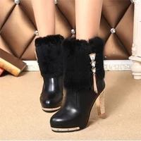 womens boots winter warm platform ankle boots shoe buckle womens high heels fashion shoes black white size 35 41
