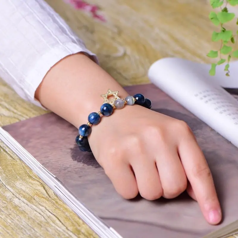 Браслет из натуральной кианита с круглыми бусинами bizuteria damска joias feminina браслеты