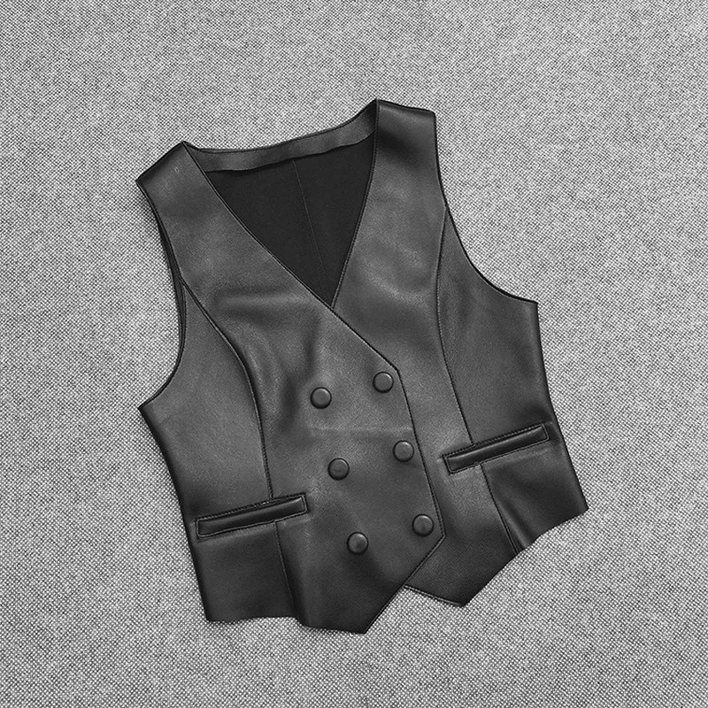 Autumn Spring Coat Vest Sheepskin Genuine Leather Suit Jackets OL Women Loose Fashion Overcoat Jacket Coats Office Outerwear