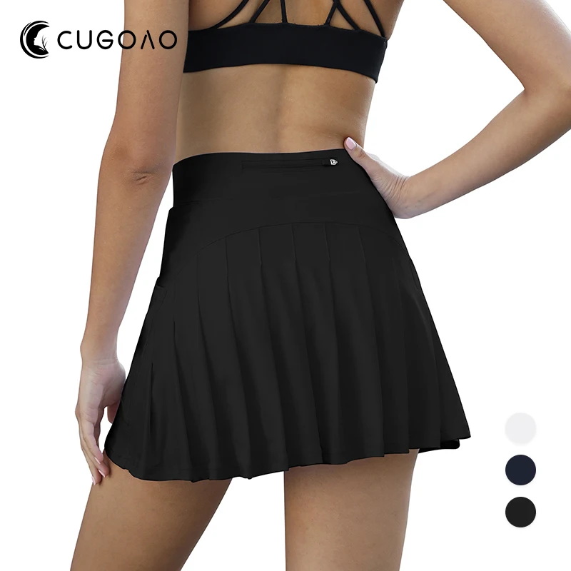 

CUGOAO Women High Waist Pleated Tennis Skirt Solid Gym Fitness Golf Badminton Mini Skirt Solid Sports Skorts with Undershorts