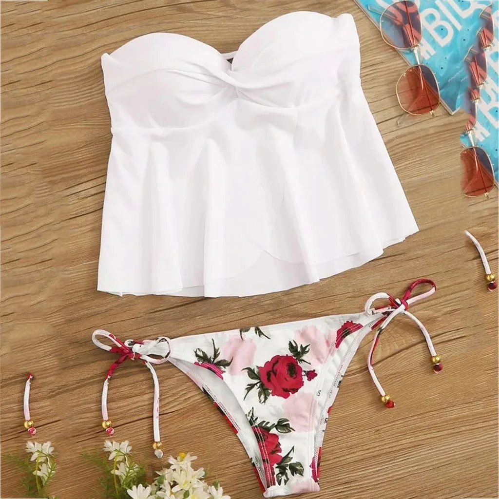 Женский купальник Kancoold из 2 предметов обтягивающий с цветочным принтом и чашками