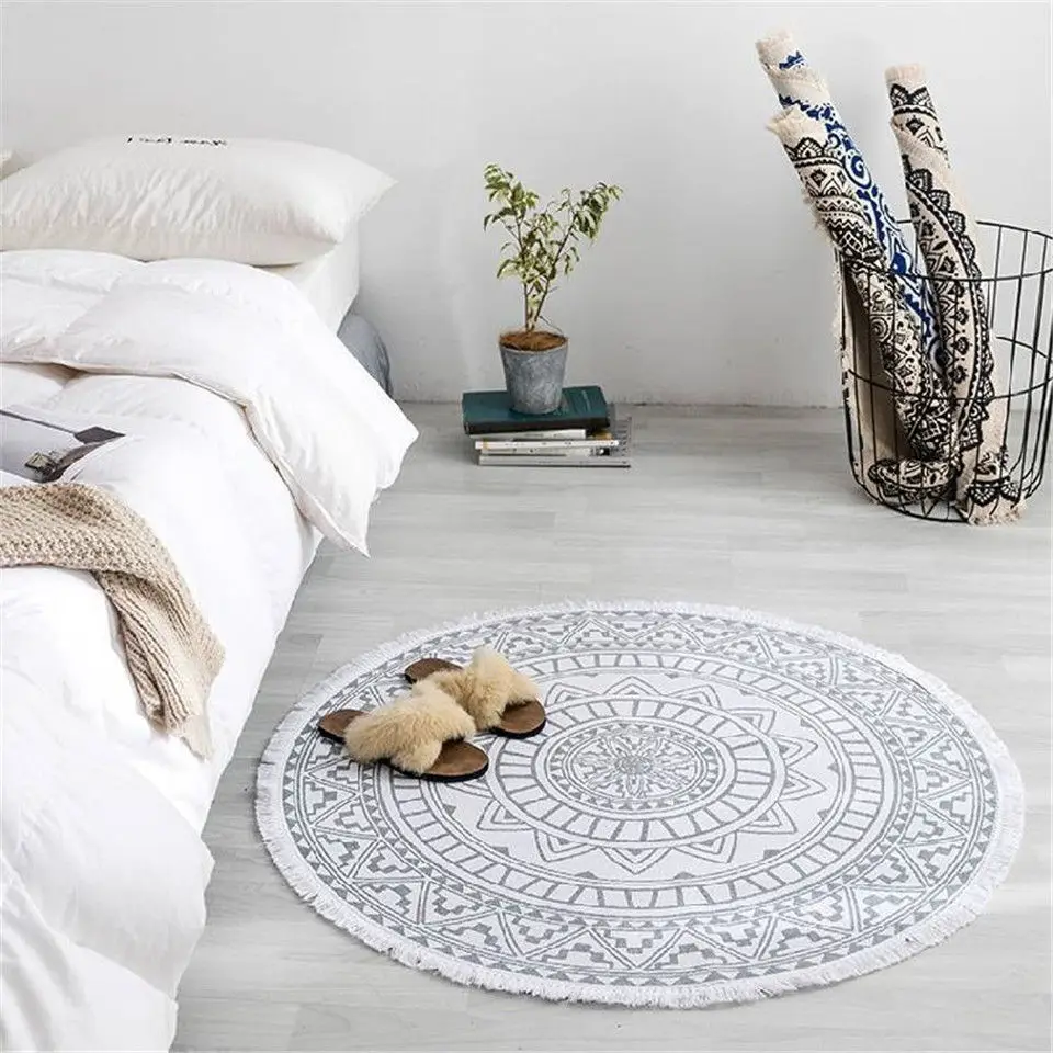 

Morocco Round Carpet Bedroom Boho Style Tassel Cotton Rug Hand Woven National Classic Tapestry Sofa Cushion Tatami Floor Mats