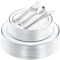 25 guest silver plastic plates with disposable plastic silverware heavy duty plastic plates with silver rim silverware