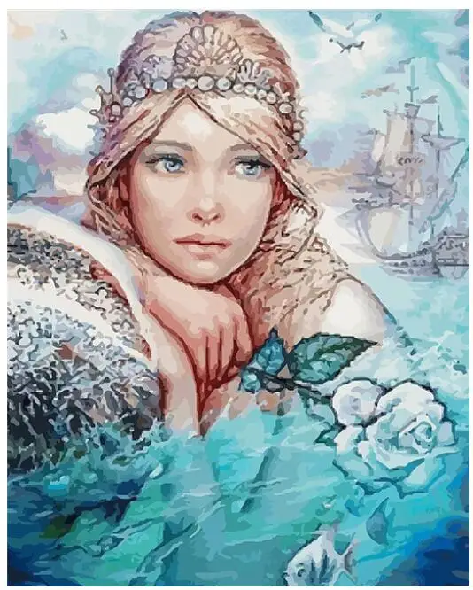 Абстрактная полная алмазная мозаика «Лодка море девочка» Картина из алмазных камней полного формата, наклейки на стену, новое хобби точечное рукоделие.