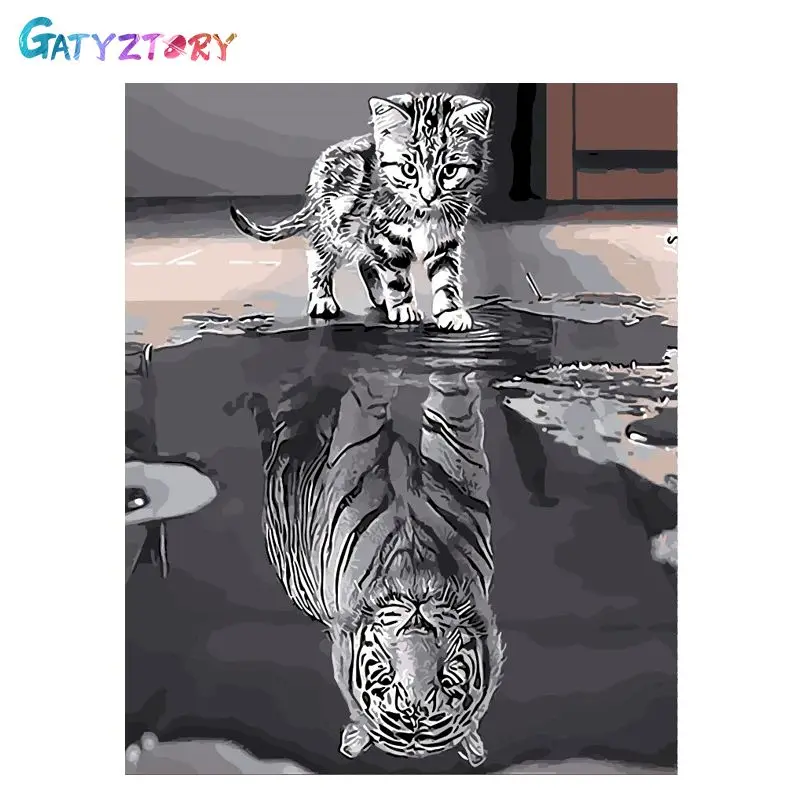 Рисование по номерам GATYZTORY краска для рисования сделай сам кошка тигр уникальный