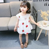cnum floral fly sleeve soft cotton girls dresses korean girl fashion lace strawberry princess dress for toddler wholesale