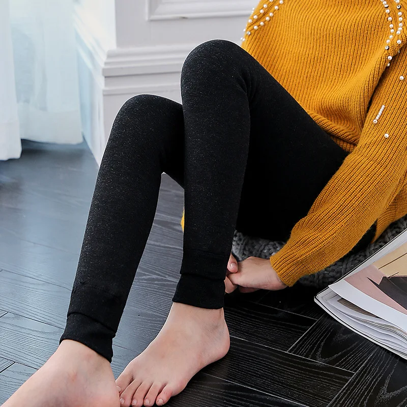 colorful black Новинка года, зимние меховые леггинсы для девочек детская одежда, штаны хлопковые бархатные теплые леггинсы с эластичной резинкой на талии брюки для девочек возрастом от 3 до 13 лет - Цвет: colorful black
