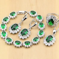 925 silver bridal jewelry green cz white crystal jewelry sets for women decoration earringspendantnecklaceringsbracelet
