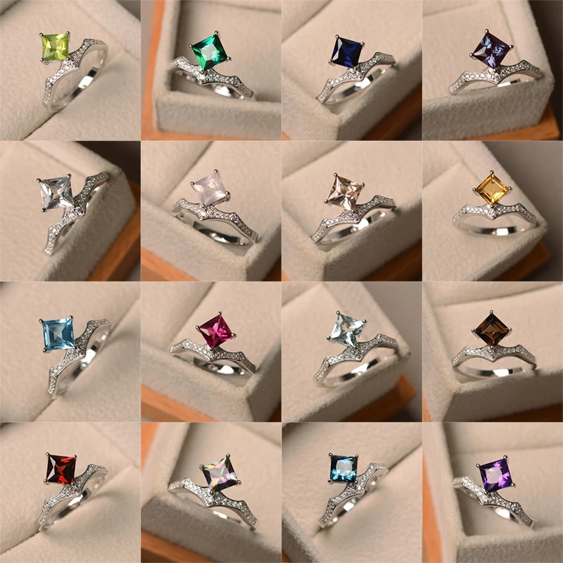 

Mi Xiong 17 Styles 925 Sterling Silver Rings for Women Unique Luxury Jewelry Rainbow Series Diamond Colorful Engagement Wedding