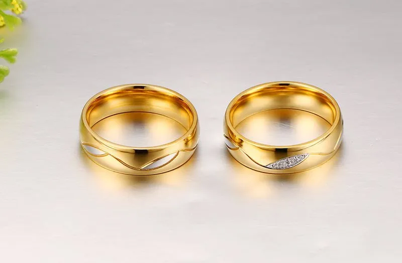 Обручальное кольцо для женщин и мужчин золотого оттенка Love Jewelry не выцветает