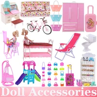 barbies mix style doll furniture wardrobe bed chair sofa shoe rack slide for barbies doll accessories kelly 112 doll girls toy
