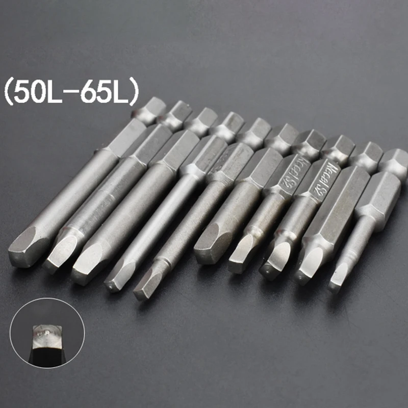 10pcs 50mm/65mm Screwdriver bit 1/4 Inch S2 Alloy Magnetic Square Head Screwdriver Bits Hand Tools SQ1 SQ2 SQ2.74 SQ3 SQ4 SQ5