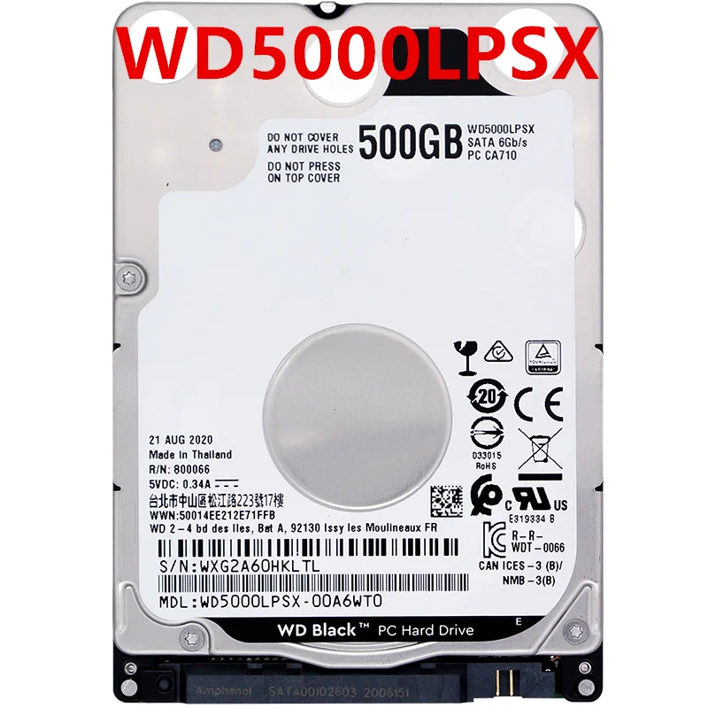 

Оригинальный новый жесткий диск для WD 500 Гб 2,5 дюйма SATA 6 ГБ/сек. 64 Мб 7200 об/мин 7 мм для внутреннего жесткого диска для ноутбука HDD для WD5000LPSX