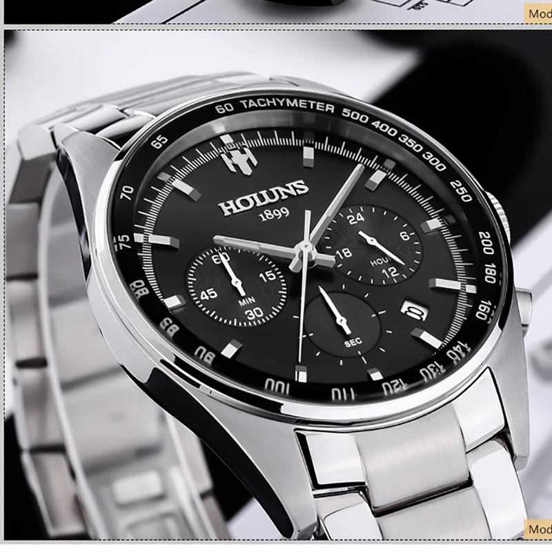 Водонепроницаемые мужские часы 50 м стальные армейские спортивные с хронографом |