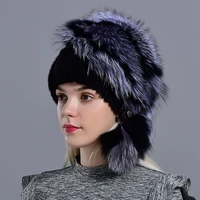 womens winter fur hat natural fur knitted mink fox pompom fur hats with balls stylish warm fashion girls beanies