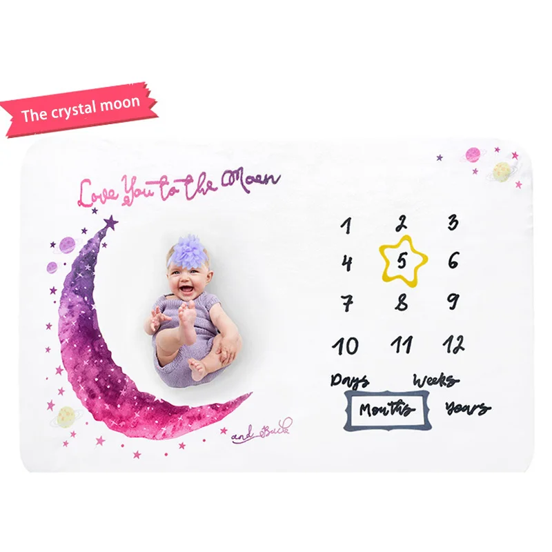 

100*150 CM Baby Monthly Blanket Flannel Baby Milestone Blanket Baby Photography Blanket Props Moon Stars Newborn Photo Prop